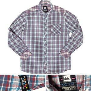 Quiksilver Plaid Blue Red White Casual Button Down Long Sleeve Shirt XXL